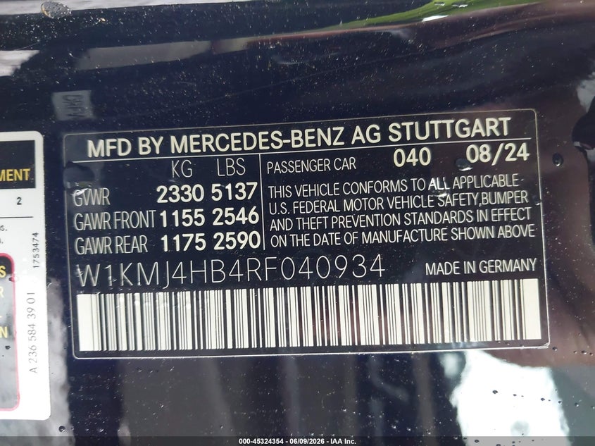 2024 MERCEDES-BENZ CLE 300 2.0L I-4 DI, DOHC, V(VIN: W1KMJ4HB4RF040934