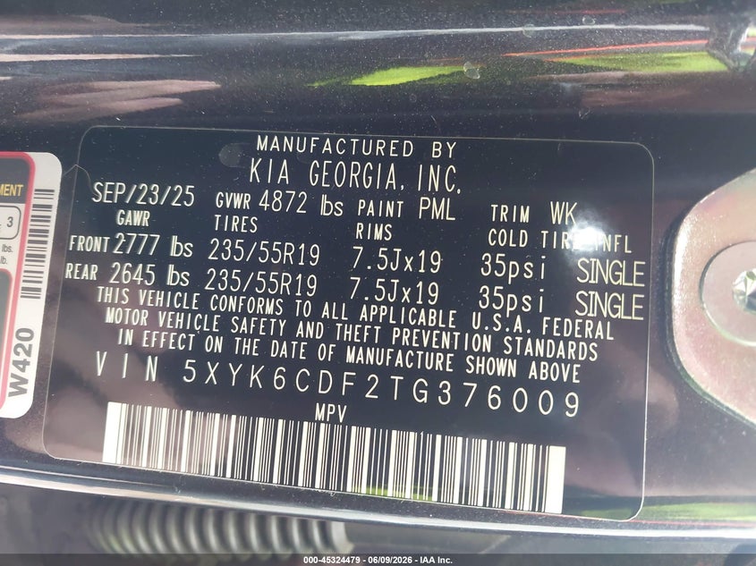 2026 KIA SPORTAGE 2.5L I-4 DI, DOHC, V(VIN: 5XYK6CDF2TG376009
