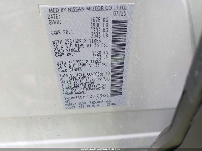 VIN 5N1DR3AC3SC277966 2025 NISSAN PATHFINDER S 4WD