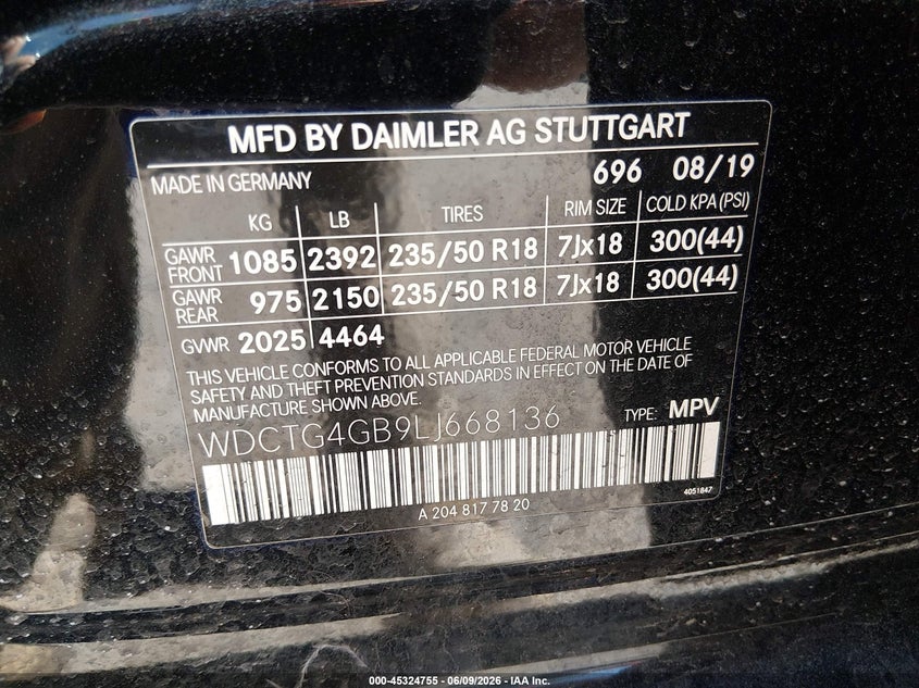 2020 Mercedes-Benz Gla 250 4Matic VIN: WDCTG4GB9LJ668136 Lot: 45324755