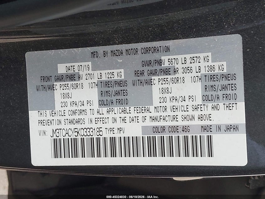 2019 MAZDA CX-9 TOURING — Photo 9