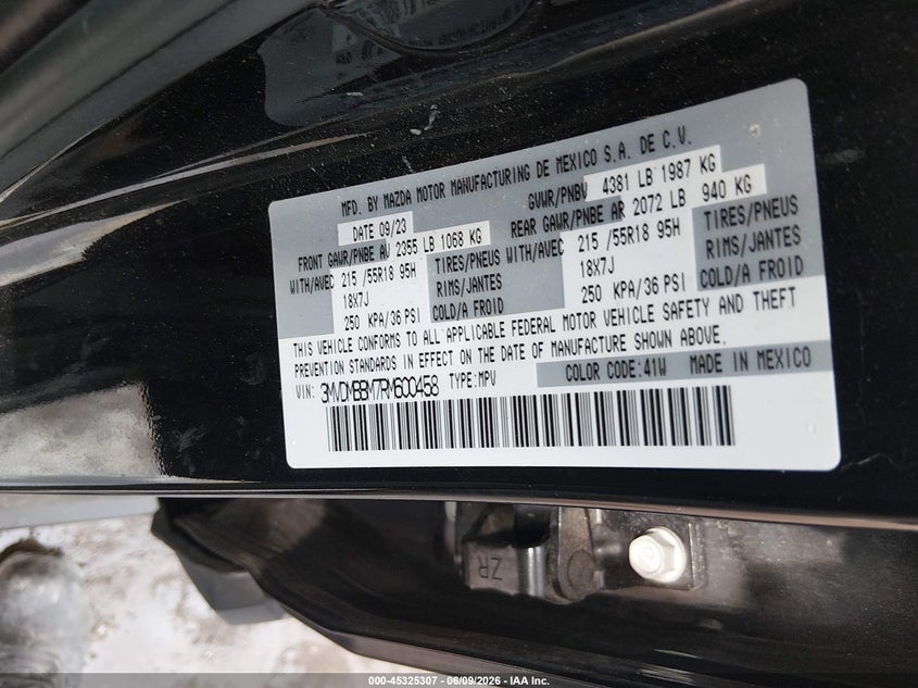 2024 MAZDA CX-30 2.5L I-4 DI, DOHC, V(VIN: 3MVDMBBM7RM600458
