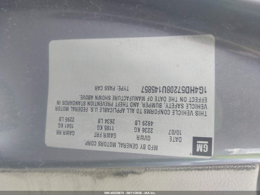 2008 Buick Lucerne Cxl VIN: 1G4HD57208U145857 Lot: 45325670