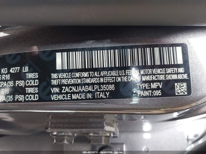 2020 Jeep Renegade Sport Fwd VIN: ZACNJAAB4LPL35086 Lot: 45325711