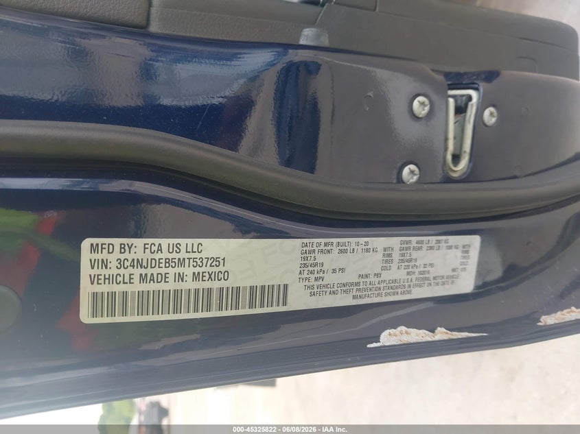 2021 Jeep Compass 80Th Anniversary VIN: 3C4NJDEB5MT537251 Lot: 45325822