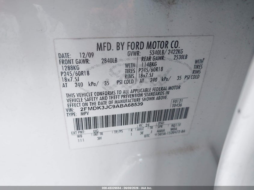 2010 FORD EDGE SPORT UTILITY VEHICLE 3.5L V-6 DOHC, VVT, 285HP