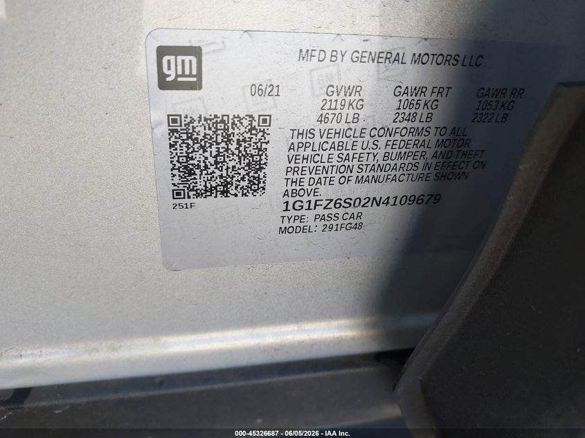 2022 Chevrolet Bolt Euv Fwd Premier VIN: 1G1FZ6S02N4109679 Lot: 45326687