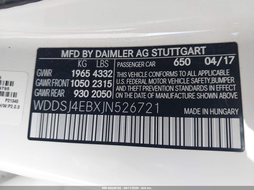 2018 Mercedes-Benz Cla 250 VIN: WDDSJ4EBXJN526721 Lot: 45326780