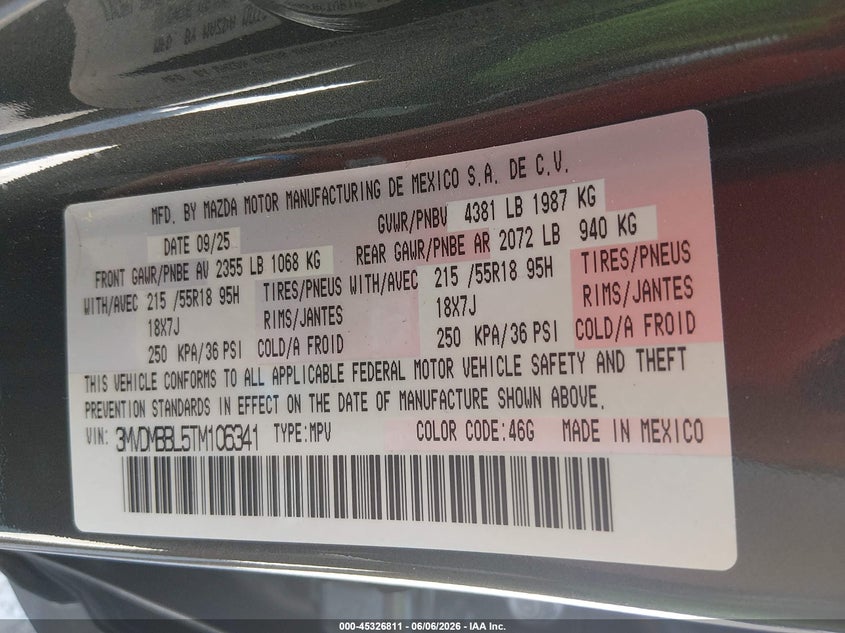 2026 MAZDA CX-30 2.5L I-4 DI, DOHC, V(VIN: 3MVDMBBL5TM106341