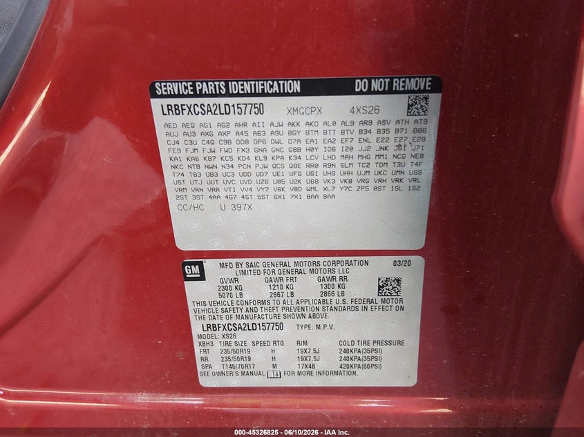 2020 Buick Envision Fwd Essence VIN: LRBFXCSA2LD157750 Lot: 45326825
