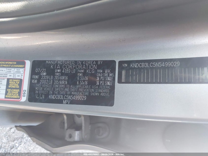 2022 Kia Niro Lxs VIN: KNDCB3LC5N5499029 Lot: 45326861