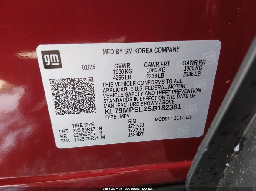 2025 CHEVROLET TRAILBLAZER 1.3L I-3 DI, DOHC, V(VIN: KL79MPSL2SB182381