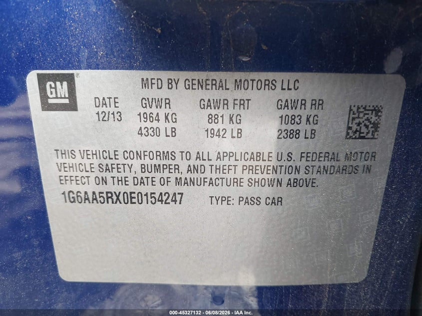 2014 Cadillac Ats Standard VIN: 1G6AA5RX0E0154247 Lot: 45327132