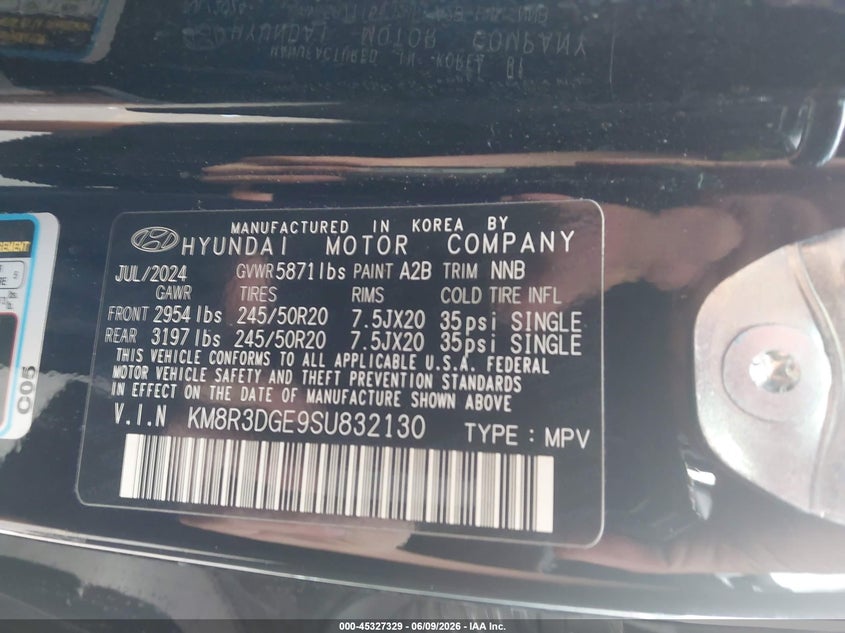 2025 Hyundai Palisade Xrt VIN: KM8R3DGE9SU832130 Lot: 45327329