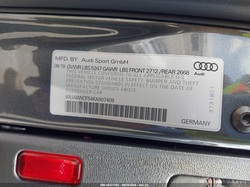 2019 Audi Rs 5 2.9T VIN: WUABWCF54KA907409 Lot: 45327442