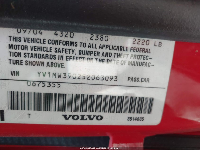 2005 Volvo V50 2.4I A/2.4I A Sr VIN: YV1MW390252063093 Lot: 45327617