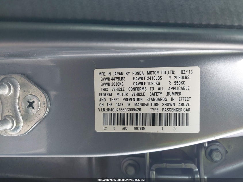2013 Acura Tsx 2.4 VIN: JH4CU2F66DC009426 Lot: 45327635