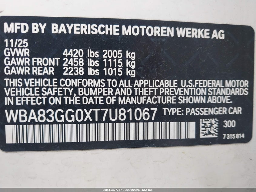 2026 BMW 228 Gran Coupe VIN: WBA83GG0XT7U81067 Lot: 45327777
