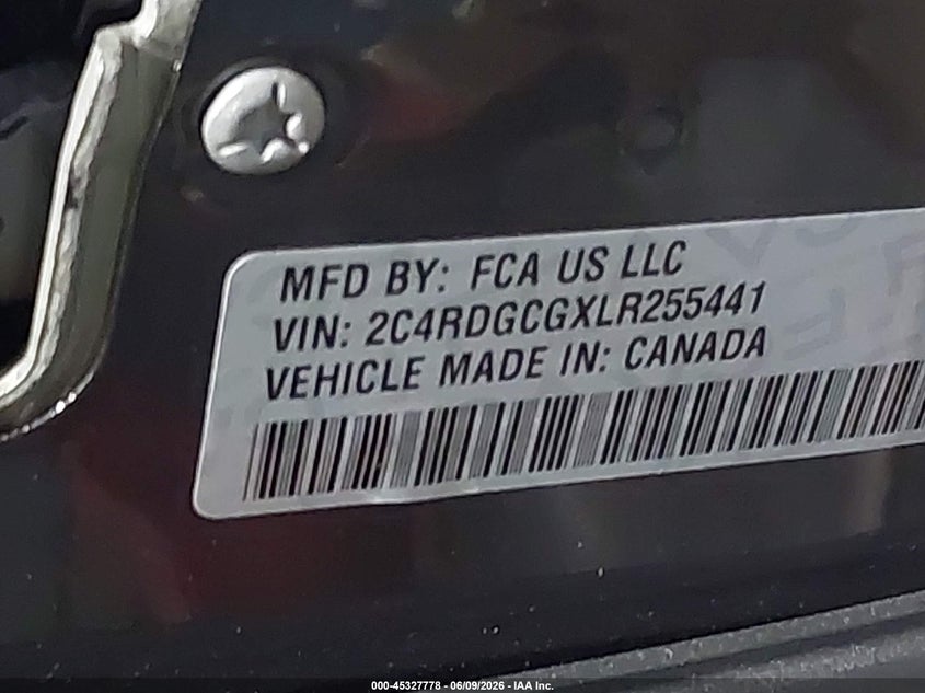 DODGE GRAND CARAVAN 2020 VIN 2C4RDGCGXLR255441