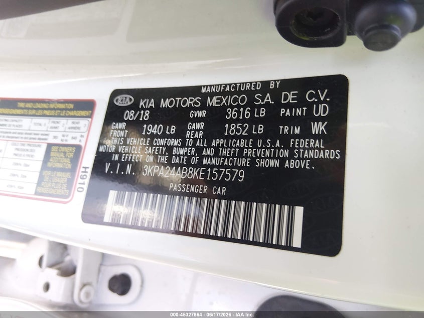 2019 Kia Rio S VIN: 3KPA24AB8KE157579 Lot: 45327864