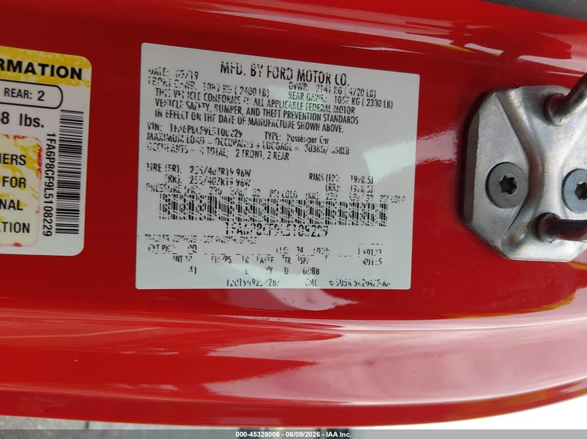 2020 FORD MUSTANG COUPE 5.0L V-8 DI, DOHC, VVT, 460HP