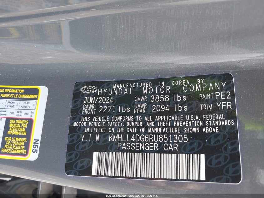2024 Hyundai Elantra Se VIN: KMHLL4DG6RU851305 Lot: 45328062