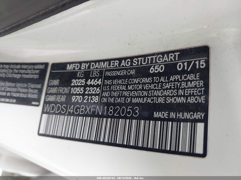 2015 Mercedes-Benz Cla 250 4Matic VIN: WDDSJ4GBXFN182053 Lot: 45328143