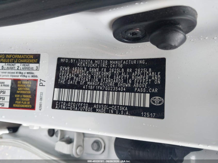 2016 Toyota Camry Se VIN: 4T1BF1FK7GU235404 Lot: 45328181