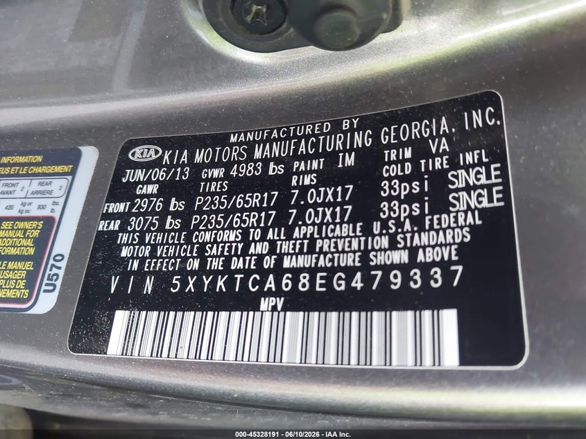 2014 KIA SORENTO SPORT UTILITY VEHICLE 2.4L I-4 DI, DOHC, VVT, 191HP
