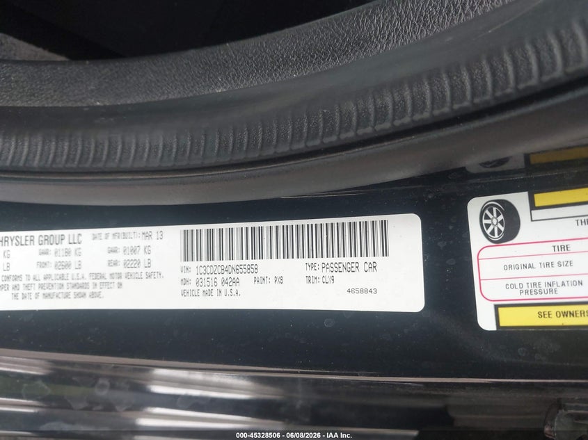 2013 Dodge Avenger Sxt VIN: 1C3CDZCB4DN655858 Lot: 45328506