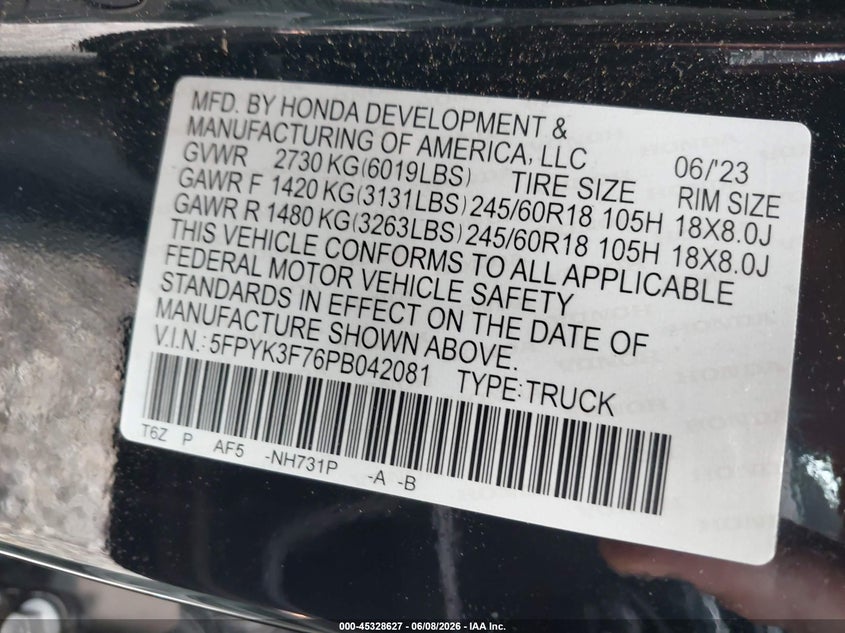 VIN 5FPYK3F76PB042081 2023 HONDA RIDGELINE RTL-E