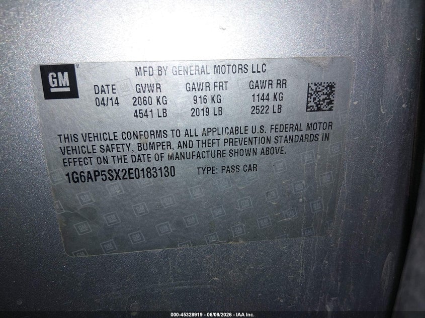 2014 CADILLAC CTS SEDAN 2.0L I-4 DI, DOHC, VVT, TURBO, 272HP