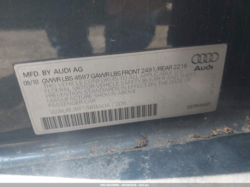2011 Audi A3 2.0 Tdi Premium VIN: WAUBJBFM8BA047704 Lot: 45328990
