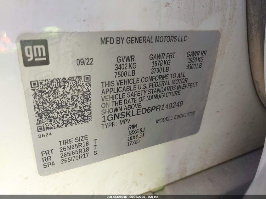 2023 Chevrolet Tahoe 4Wd Commercial Fleet VIN: 1GNSKLED6PR149249 Lot: 45329015