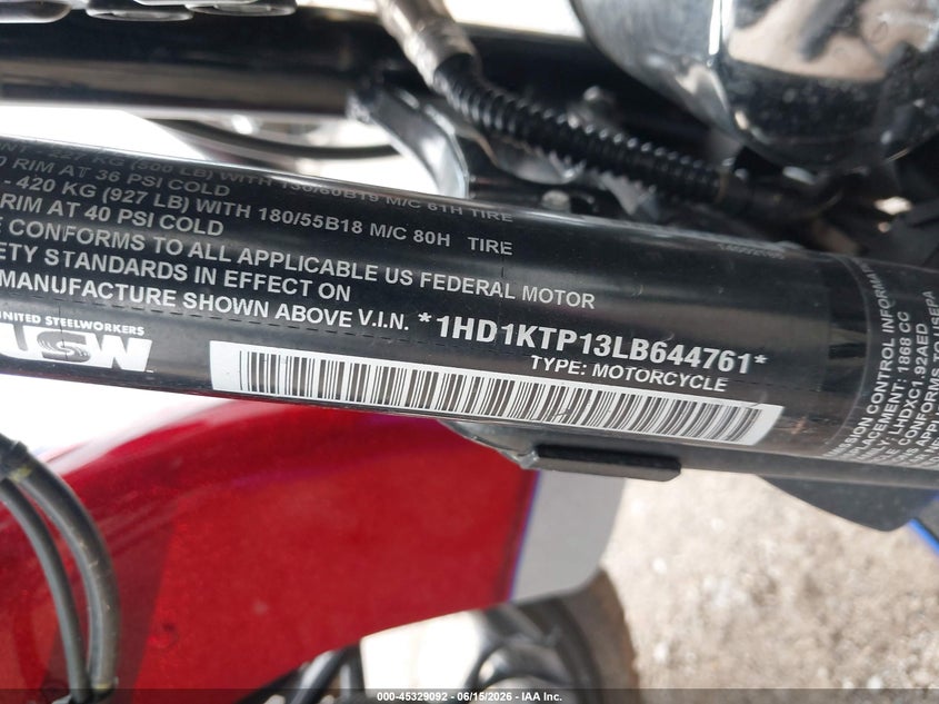 2020 Harley-Davidson Fltrxs VIN: 1HD1KTP13LB644761 Lot: 45329092