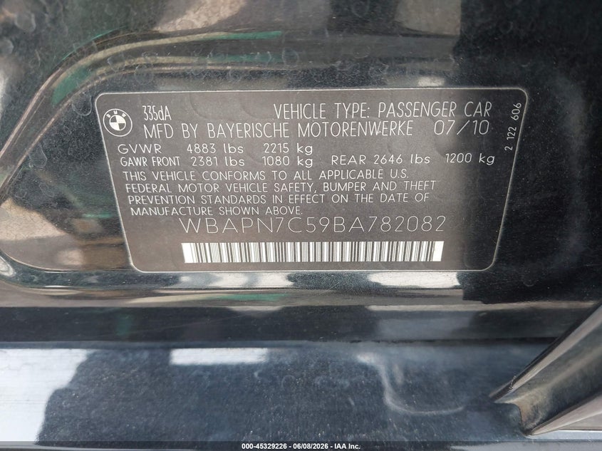 2011 BMW 3ER SEDAN 3.0L I-6 DI, DOHC, VVT, TURBO, 265HP
