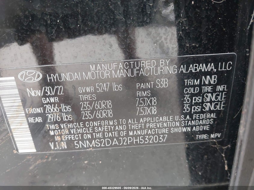 2023 Hyundai Santa Fe Sel VIN: 5NMS2DAJ2PH532037 Lot: 45329505