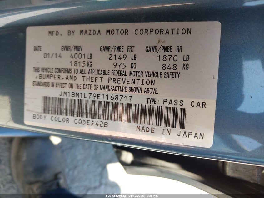 2014 Mazda Mazda3 I Touring VIN: JM1BM1L79E1168717 Lot: 45329543