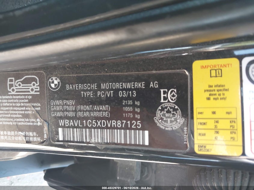 2013 BMW X1 xDrive28I VIN: WBAVL1C5XDVR87125 Lot: 45329701