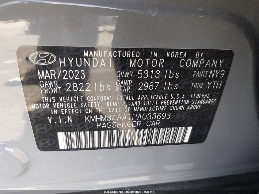 2023 Hyundai Ioniq 6 Sel VIN: KMHM34AA1PA033693 Lot: 45329785