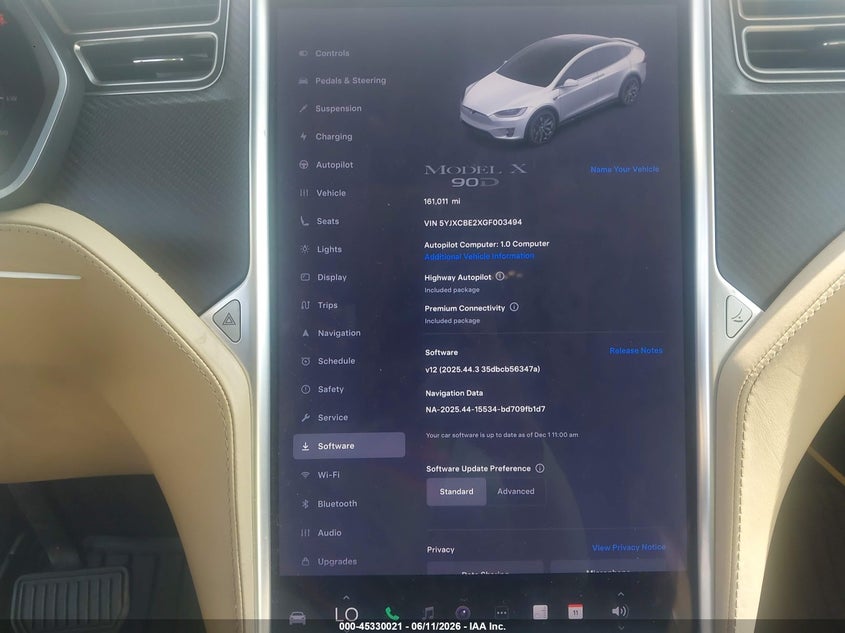 2016 Tesla Model X VIN: 5YJXCBE2XGF003494 Lot: 45330021
