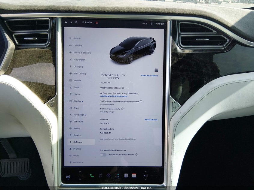 2016 Tesla Model X VIN: 5YJXCBE26GF031258 Lot: 45330028