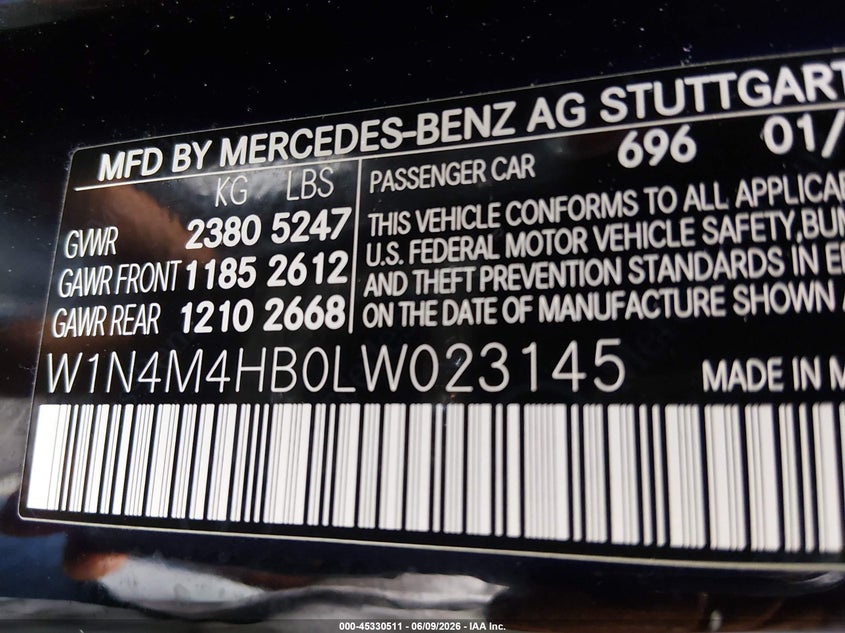 2020 Mercedes-Benz Glb 250 4Matic VIN: W1N4M4HB0LW023145 Lot: 45330511