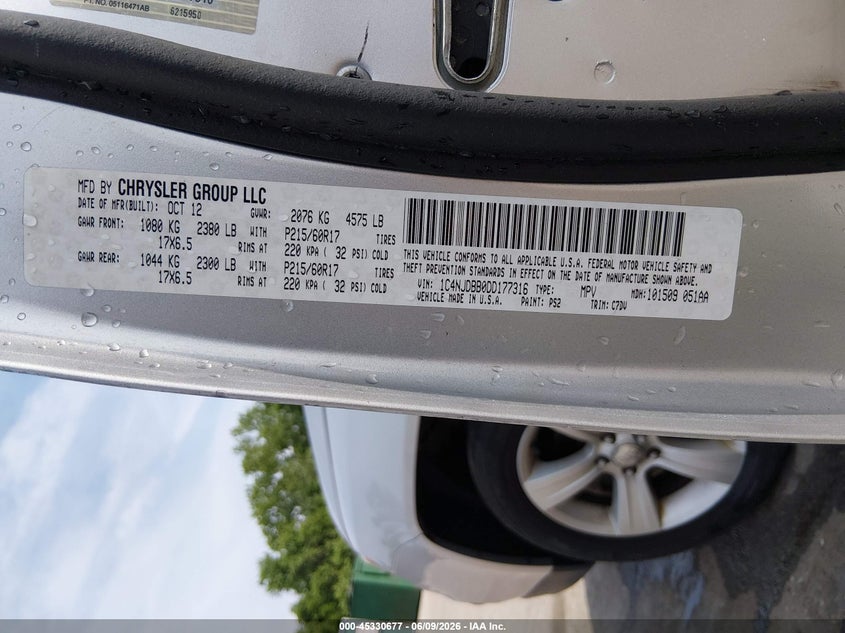 2013 Jeep Compass Sport VIN: 1C4NJDBB0DD177316 Lot: 45330677