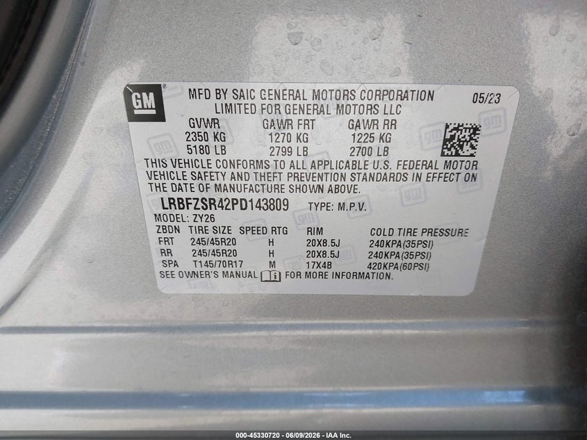 2023 Buick Envision Avenir Awd VIN: LRBFZSR42PD143809 Lot: 45330720