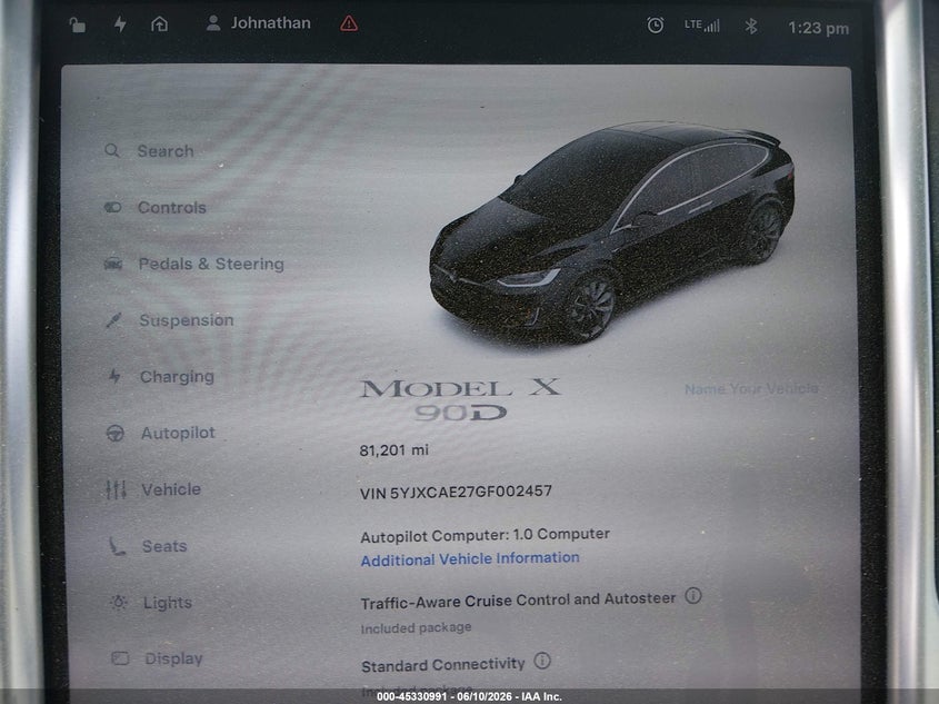 2016 Tesla Model X 60D/70D/75D/90D VIN: 5YJXCAE27GF002457 Lot: 45330991