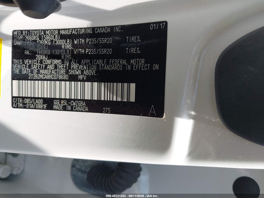 2017 LEXUS RX SPORT UTILITY VEHICLE 3.5L V-6 DOHC, VVT, 295HP
