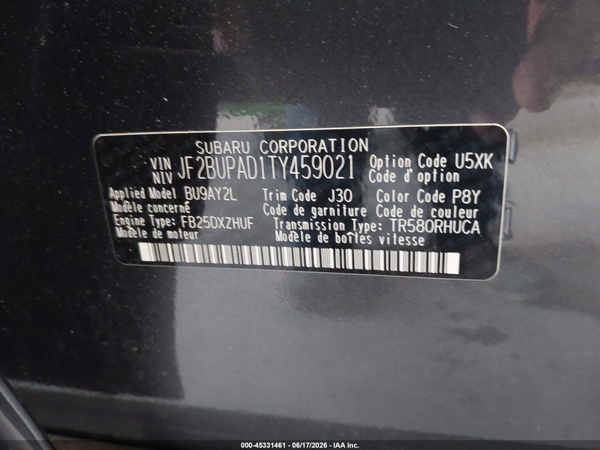2026 Subaru Outback Premium VIN: JF2BUPAD1TY459021 Lot: 45331461