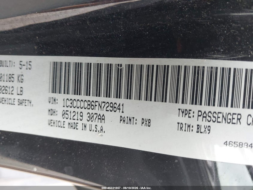 CHRYSLER 200 2015 VIN 1C3CCCCB6FN729641