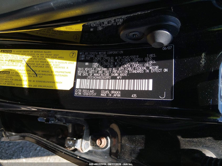 2008 TOYOTA HIGHLANDER SPORT UTILITY VEHICLE 3.5L V-6 DOHC, VVT, 270HP
